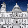 Ancient Architecture Featuring Dome Ornate Garden Fountains And Starry Sky