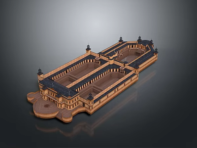 Classical Architectural Model Featuring Symmetrical Design Courtyard Columns And Roof Ornaments 3d model