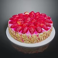 Delicious Fresh Strawberry Cake With Cream Layer Almond Flakes And White Plate