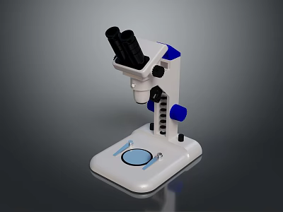 Binocular Microscope With White Base Blue Accents And Stage Illumination 3d model