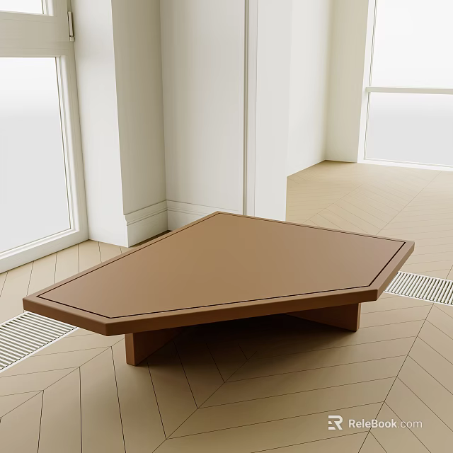 Modern Geometric Brown Coffee Table With Smooth Surface In Light Colored Room With Windows 3d model 