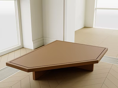Modern Geometric Brown Coffee Table With Smooth Surface In Light Colored Room With Windows 3d model