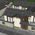 Traditional Chinese Detached Villa With Classic Roof Wooden Elements Stone Wall And Courtyard Trees
