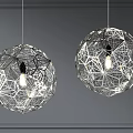 Transparent Spherical Chandeliers With Geometric Line Design Illuminated On Grey Background