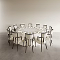 Elegant Round Dining Table Set with Chairs White Tablecloth and Tableware for Dining Room 3d model