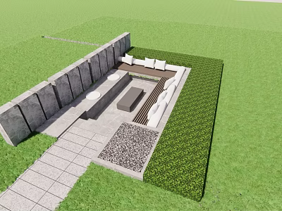 White Outdoor Sofa In Modern Garden With Stone Wall And Paved Floor 3d model