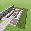 White Outdoor Sofa In Modern Garden With Stone Wall And Paved Floor