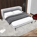 Cozy Double Bed With Gray Headboard White Pillows Dark Quilt Wooden Wall Large Window Sea View