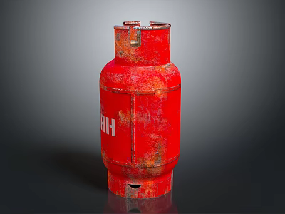 Red Rusty Gas Cylinder With RHH Label On Dark Background 3d model
