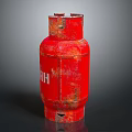 Red Rusty Gas Cylinder With RHH Label On Dark Background