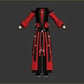 Red And Black Traditional Long Robe Costume With Decorative Belt And Sleeve Details