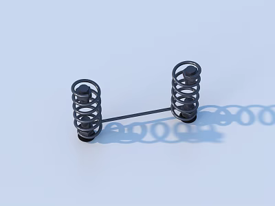 Two Black Metal Springs Connected by Horizontal Bar with Shadow on Light Blue Background 3d model