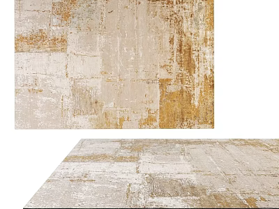 Modern Square Rug With Beige Gold Distressed Textured Pattern For Home Decor 3d model
