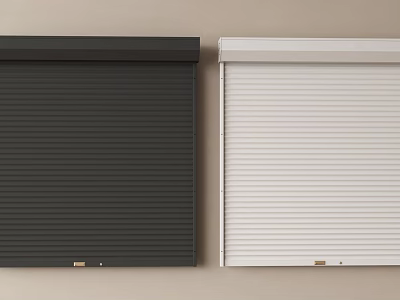 Black And White Roller Shutters Mounted On Light Colored Wall Surface 3d model