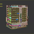 Multi Story Building Model With Ground Floor Shops Various Colored Facades And Upper Floor Balconies