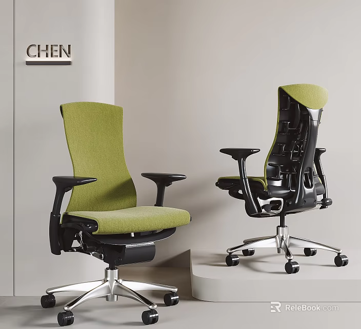 Green And Black Office Chairs With Ergonomic Design And Silver Wheel Base 3d model 