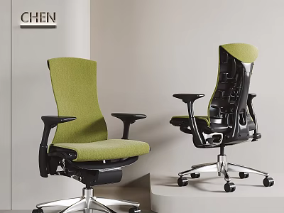 Green And Black Office Chairs With Ergonomic Design And Silver Wheel Base 3d model