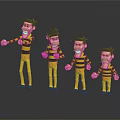 Cartoon Characters In Yellow And Black Striped Clothes With Various Expressions Standing Together