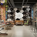 Retro Style Supermarket Department Store Interior With Bookshelves Sofa And Decor