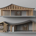 Traditional And Modern Wooden Architecture With Curved Sloped Roofs And Grille Design