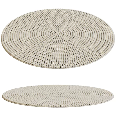 Beige Woven Round Rug with Concentric Circle Pattern and Textured Surface Design 3d model