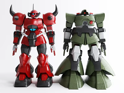 Smart Machines Featuring Red And Green Robot Models With Detailed Mechanical Design 3d model