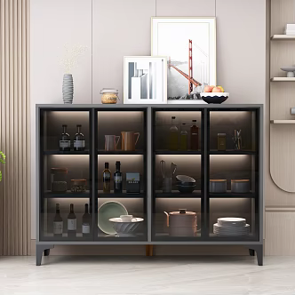 Light Luxury Glass Sideboard Decorative Painting Tableware 3d model