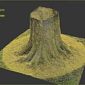 Natural Wooden Tree Stump With Exposed Roots And Green Mossy Grass