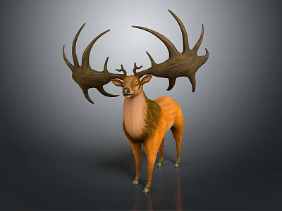 Horned Reptile Figure With Large Antlers And Orange Brown Skin On Grey Background 3d model