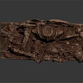 Ancient Bronze Weapon Sculpture Featuring Shield Spear Axe And Helmet On Base 3d model