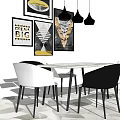 Modern Dining Table Set With Marble Top Black White Chairs And Decorative Wall Art