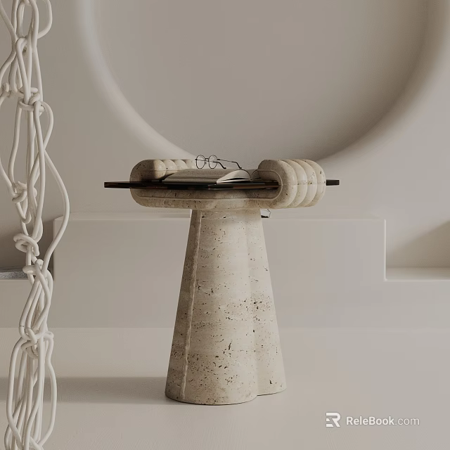 Modern Minimalist Side Table With Beige Stone Pedestal And Open Book On Top 3d model 
