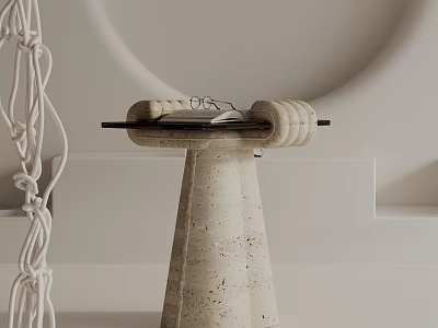 Modern Minimalist Side Table With Beige Stone Pedestal And Open Book On Top 3d model
