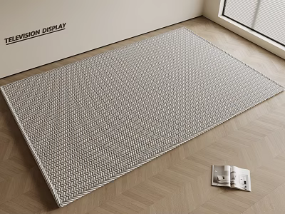 Modern Square Carpet with Light Gray Grid Pattern on Herringbone Wooden Floor 3d model