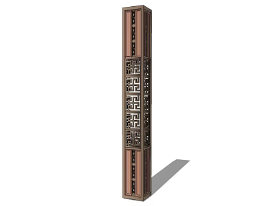Traditional Carved Wooden Wall Lamp With Hollow-out Patterns And Vertical Design For Interior Decor 3d model