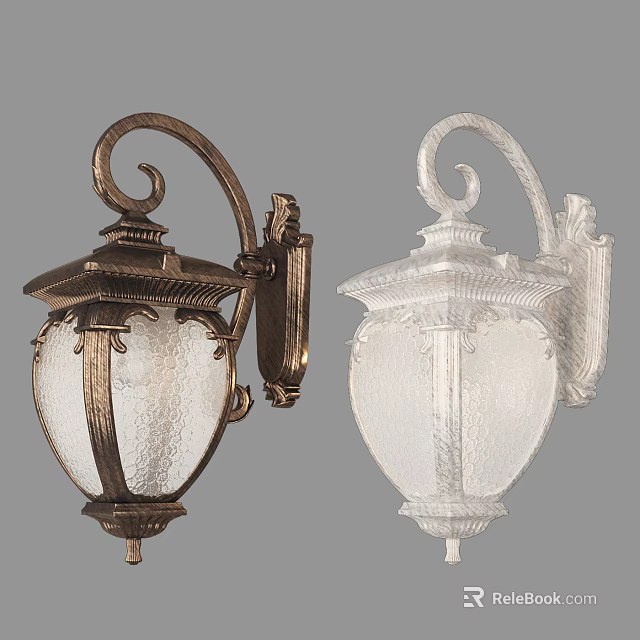 Classic Brown and White Wall Sconces with Ornate Design and Textured Glass Shade 3d model 