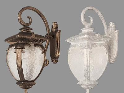Classic Brown and White Wall Sconces with Ornate Design and Textured Glass Shade 3d model