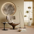 Modern Leisure Chair Interior With Moon Decor Floor Lamp And Potted Plant
