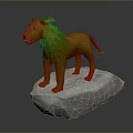 Yellow Lion with Fluffy Mane Standing on White Rock
