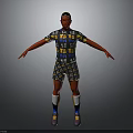 Red Skinned Figure In Intricate Patterned Bodysuit White Socks Colorful Shoes Arms Outstretched Gray Background