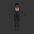 Futuristic Game And Movie Character In Gray White Red Uniform With Gloves Boots Standing Pose