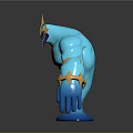 3D Game Movie Character Blue Muscular Figure With Golden Spiked Head And Arm Guards