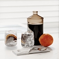 Modern Ornaments Combination Water Glass Wine Bottle Fruit Orange Meal 3d model