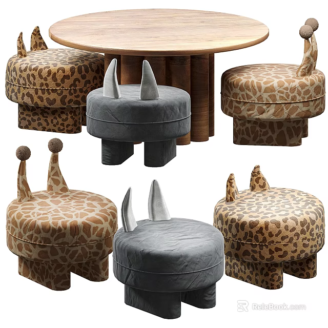 Various Animal Pattern Kids Chairs with Padded Seats and Horn Design 3d model 