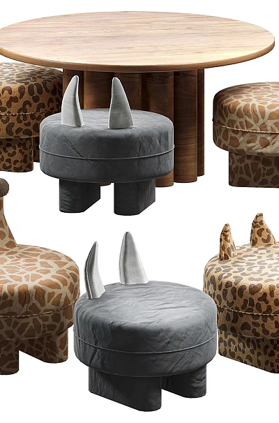 Various Animal Pattern Kids Chairs with Padded Seats and Horn Design 3d model