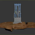 Blue Bridge Model With Tower Cables Gray Base And Cars On Red Terrain