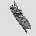 Gray Naval Warship With Deck Radar Antennas And Red Bottom 3d model