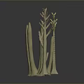 Decorative Cream White Plant Sculptures With Various Shapes On Gray Black Reflective Surface