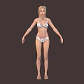 Woman In Floral Print Bikini Standing In Full Body View Against Dark Background