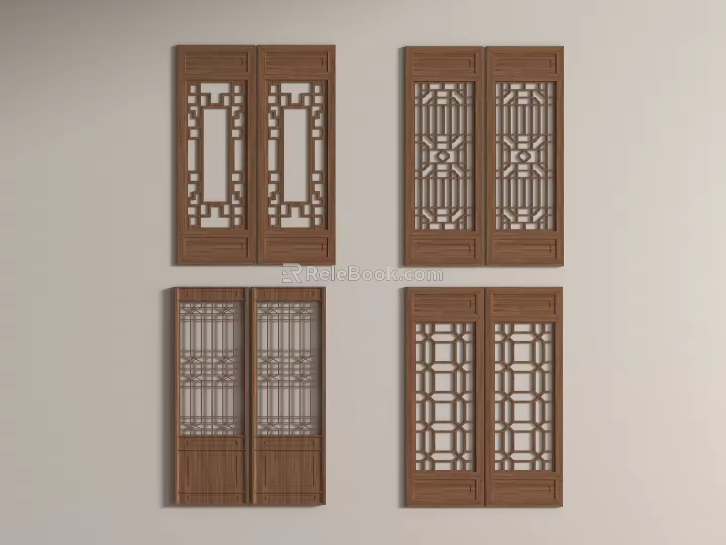 New Chinese Style Window Wood Window Antique Door and Window Lattice Screen Hollow Window Wood Carved Door and Window 3d model